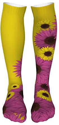 321 Coole Socken 50Cm Fuchsie Und Gelbe Blume Druck Socken Gemütlich Glücklich Sock Gemusterte Bettsocken Für Männer, Mädchen, Oktoberfest