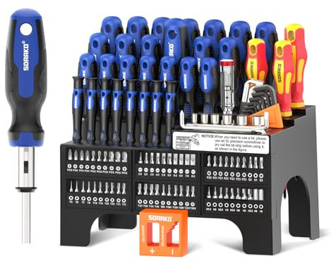 SORAKO Set cacciaviti professionali 118 pezzi, incluso cacciavite a cricchetto, punte, di precisione, da elettricista isolati, tester di tensione, per casa, ufficio, manutenzione