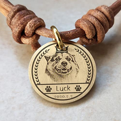 Personalisierte Fotos Hundemarken, Messing-Hundemarken mit beidseitiger Gravur, Tiermarken für kleine, mittlere und große Hunde oder Katzen, mit Informationen wie Foto, Name,Telefonnummer oder QR-Code