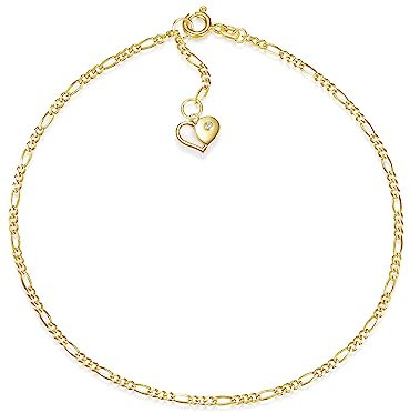 Fußkette Figaro Breite 2mm mit kleinem Herzanhänger | aus echt 585 Gold | hochglanzpolierte Fußkette | Echtgold mit Federringverschluß
