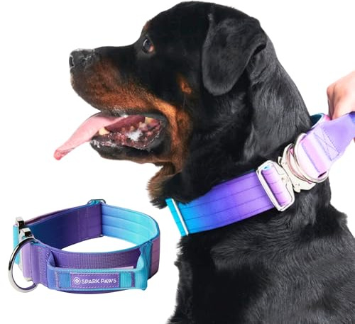 Spark Paws Tactical Dog Collar - Heavy Duty, Premium Quality, Thick and Durable for Large and Medium Dogs - 90's Retro - L