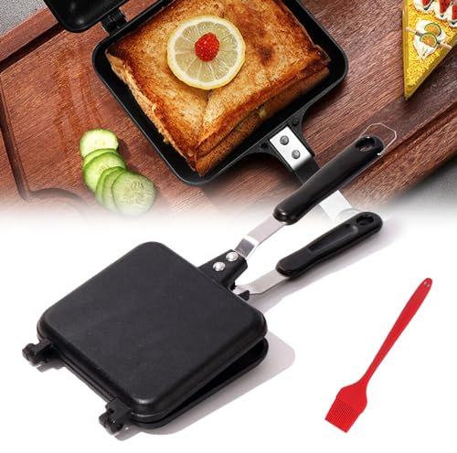 Aisny Padella a Doppia Faccia, Macchina per Panini con Manico Padella Quadrata in Alluminio Padella per Pancake Tostapane per Pancake Arrostire Uova Pane Toast Colazione