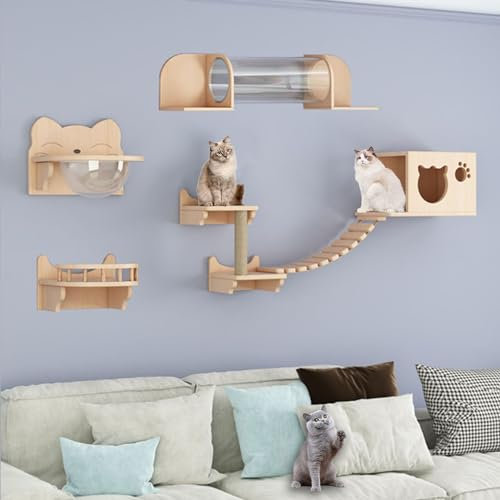 Kletterwand Katzen Ecke, Kratzbaum Wand Kletterwand, Katzen Kletterwand Set, Verdicktes Brett für Einfache Wartung und Reinigung, DIY-freie Kombination (Size : B6-8PCS)