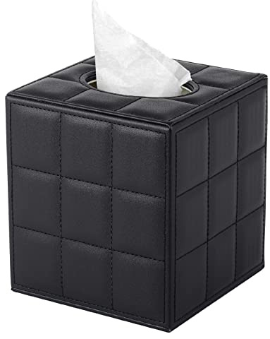 XNONE Leder Taschentücher Box Quadratisch Kosmetiktücher, Taschentuchspender Halter,Taschentücher Box Serviette Tissue Holder für Kommode Badezimmer Autos Büro Dekor,Schwarz
