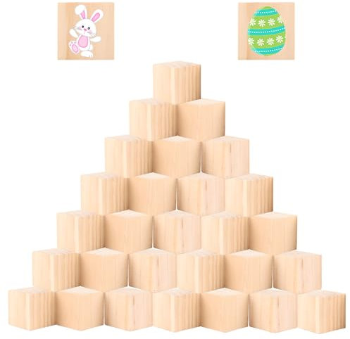 30 Stück Holzwürfel 5cm Natur Holzklötze 50 x 50 x 50mm Holzblöcke zum Basteln Quadratische Blanko Holzwürfel 50mm Bausteine Holz Würfel für DIY, Stempel, Mathematik, Bausteine, Spielsteine, Puzzle