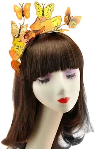 Kalttoy Schmetterling Fascinator Hut Tee Party Hut Schmetterling Kopfschmuck 3D Schmetterling Stirnband Schmetterling Haarreifen Schmetterling Haarband 3d Schmetterling Stirnband, Gelb