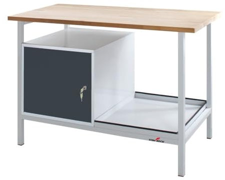 Steinbock Werkbank mit Tür, 1 Regal- und Ablageboden | 300 kg Tragkraft | HxBxT 82,5 x 120 x 60 cm | Anthrazitgrau | 4 cm Starke Holzplatte | stabiles Stahlgestell | Made in EU | Profi-Werktisch
