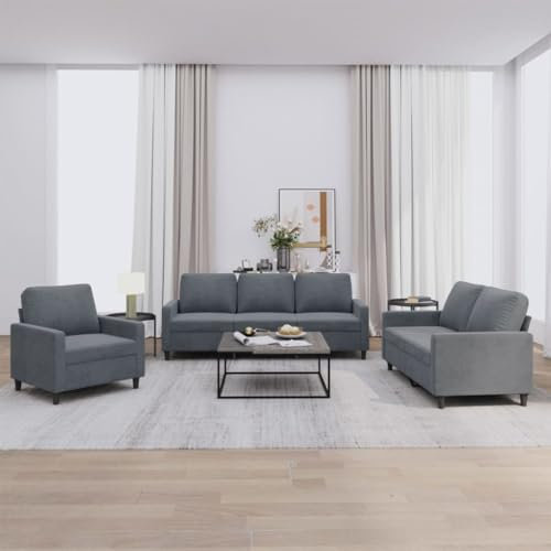 Cozynest 3-TLG Sofagarnitur Sofaset mit Kissen Dunkelgrau Samt