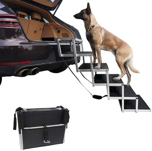 RUYICZB Hundetreppe Auto, Extra Stabile 6 Stufen Hundeleiter, Faltbare Hundetreppe Für Kleine Hunde U Große, Hunderampe Auto Klappbar, Tiertreppe, Rampe Hunde Treppe Anti-Rutsch