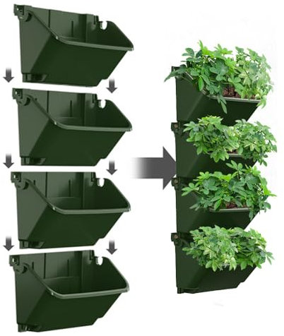 Fioriera da parete impilabile da 4 pezzi, fioriera sospesa con irrigazione automatica, vasi da fiori sospesi a parete, fioriera da giardino verticale per ortaggi floreali