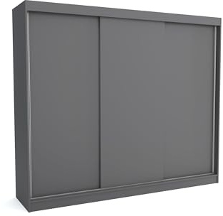 Brent - Kleiderschrank Schiebetüren Emily, 250cm Breit, Schlafzimmerschrank mit 1 Kleiderstange und Einlegeböden für Kleidung, Kleiderschrank Grau