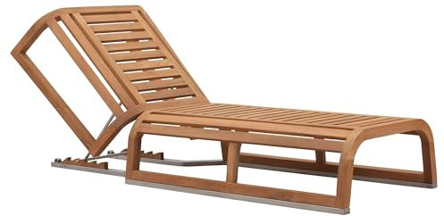 Teako Design Gartenliege Teak Alpes Massivholz Wetterfest, Verstellbare Rückenlehne, 200 x 35 x 90 cm, für Außenbereich geeignet, langlebige Gartenmöbel