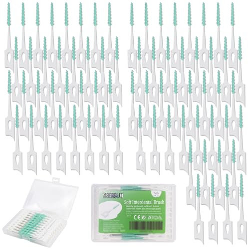 YEERSUO 300 Pièces brossettes interdentaires souples, Brosse à dents en silicone, brossettes interdentaire, Bâtonnet Interdentaire pour le nettoyage, brossette dentaire, couleurs vertes