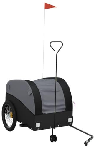 vidaXL Fahrradanhänger, Transportanhänger mit Deichsel Sicherheitsflagge, Lastenanhänger für Fahrrad, Anhänger Handwagen, Schwarz 45kg Eisen
