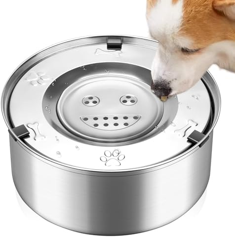 IUUWON Dog Water Bowl Non-Spill 3L Stainless Steel Pet Bowl for Large Dogs Slow Drinking Splash Proof Water Dispenser Floating Mess Free for Vehicle Carried Dog Cat Puppy