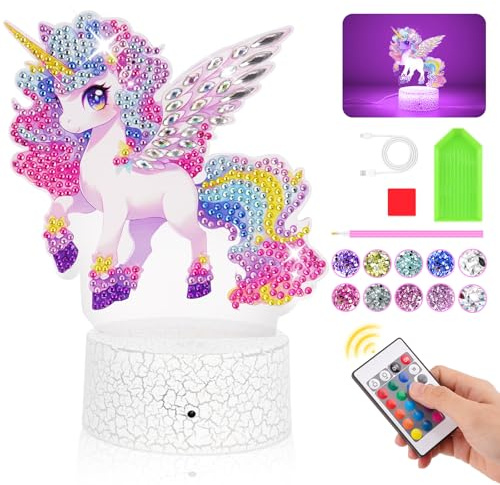 Einhorn Geschenk für Mädchen 5-10 Jahre: Diamond Painting Nachtlicht Kinder | Basteln Mädchen 8 6 7 9 Jahre, Geburtstag Geschenkideen, Mosaik Bastelset Kinder Spielzeug für Zimmer Deko