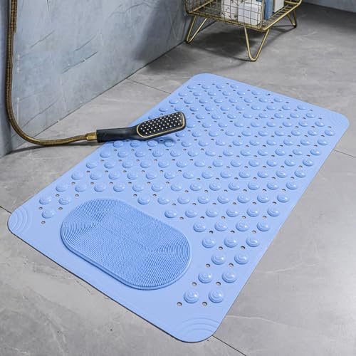ZEXVPVAX Non-Slip Bathroom Shower Tray Enclosure Mat Soft Massage Bath Mat Bathroom Anti Slip Drainage Mat with Grip Suction Cups for Bathroom & Bathtub(Blue,60 * 90cm)