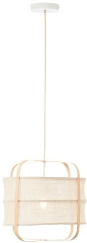 Lightbox Boho Hängelampe mit beigem Bambus/Stoff Lampen-Schirm | 150 cm Höhe, Ø 37 cm | kürzbare Pendelleuchte für das Schlafzimmer | E27 Fassung | aus Metall/Bambus/Textil | in Hell-Braun/Beige