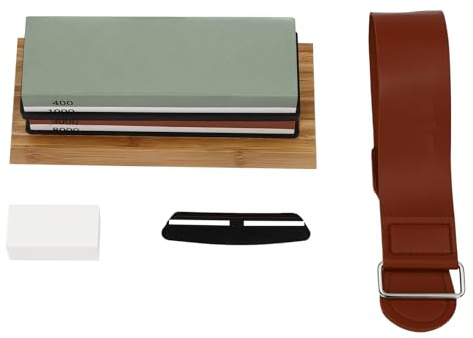 Schleifstein Set, Messerschleifstein 400/1000 3000/8000, Professionell Wetzstein, Tresor Messerschärfer mit Rutschfeste basis, Whetstone Set, Abziehstein für Küchen
