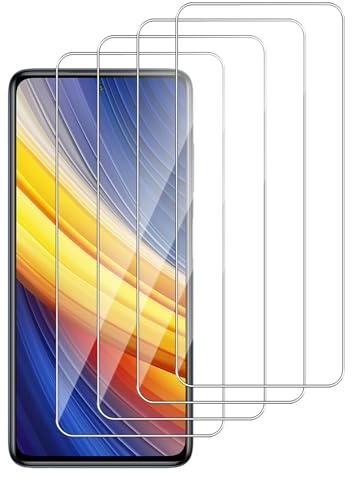 Dlxiks Protector de Pantalla para Xiaomi Poco X3 Pro/Poco X3 NFC, Cristal templado Antiarañazos,Dureza 9H, fácil instalación, Sin Burbujas, Antiarañazos, HD Transparente, 4 Unidades