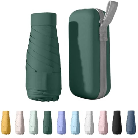 Wydexint Mini Reise Regenschirm, Kleiner Uv-Regenschirm, Uv-Faltbar Mit Kapselbox, Reisewasser- Und Winddicht Für Männer Und Frauen (Weiß)