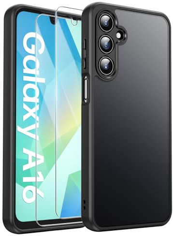 FLLAO Matt Handyhülle für Samsung Galaxy A16 5G Hülle, Schwarz | Inklusive 2 Schutzfolie, mit Kameraschutz [Militärschutz] Stoßfest PC Rückseite TPU Bumper Hülle für Samsung Galaxy A16 5G