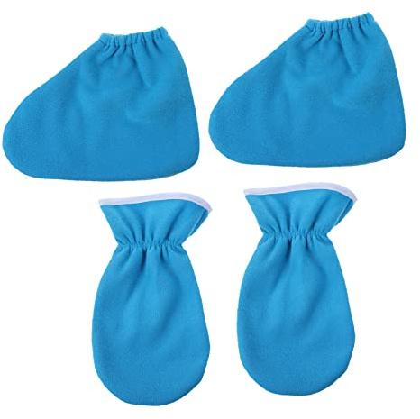 Guanti per Trattamento Mani e Piedi Cera di Paraffina 4 Pezzi | Blu, Poliestere Flanella, Leggeri e Confortevoli, per Spa e Cura dei Piedi