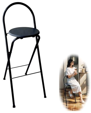 Sgabello Da Bar Pieghevole Con Schienale Sgabello Pieghevole Portatile Altezza Seduta 65cm/70cm/75cm Moderni Sgabello Alto Cucina Portante125kg Nessun Montaggio Sedie Da Pranzo Per Ufficio Giochi(Blac