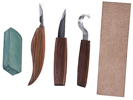 NUOBESTY Kit per Intaglio del Legno di Scalpelli Manuali Lame in Acciaio Inox Manico in Legno Antiscivolo Strumenti per Falegnameria per Taglio e Incisione Morbido
