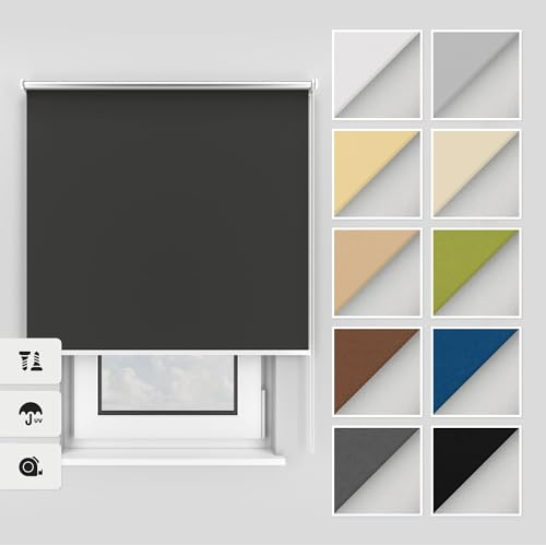 Estika Thermo rollos mit Bohren 65x220 cm Farbe: Graphit, Verdunklungsrollo Deckenmontage und Wandmontage, Thermorollo hitzeschutz, Jalousien Fenster
