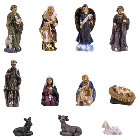 WDMJxar Set presepe natalizio tradizionale con 11 mini figure in resina per soggiorno, casa, tavolo e finestra