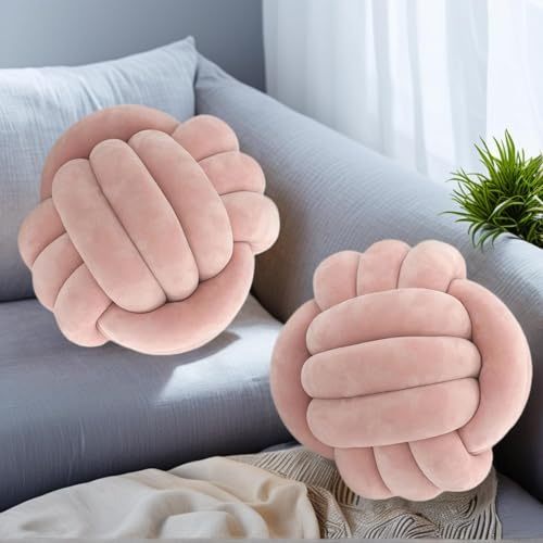 Wadser 2 Pcs Knot Pillow Ball, Blush Knotted Pillow Plush Ball Pillows, 8.7 Decorative Throw Pillows for Sofa Couch Aesthetic Home Decor