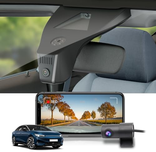 Fitcamx Dashcam Auto Vorne Hinten 2160P+1080P Passend für Volkswagen ID.7 2023-2026 (HD2-D4300), OEM Dashcam 4K UHD Video WiFi, Parkmonitor, G-Sensor, Loop-Aufnahme, WDR Auto Camera, 128GB Karte