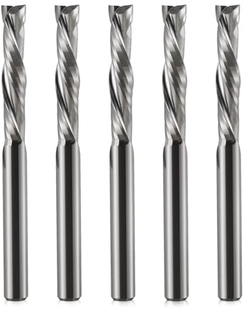 Trvoxviq UP & Down Kompressionsfräser 1/8 Zoll (3,175 mm) Schaft, 17 mm Schnittlänge 38 mm Gesamtlänge, 2-Schneiden Hartmetall-Spiralfräser CNC Schlitzfräser für Holzschnitzerei 5er Set