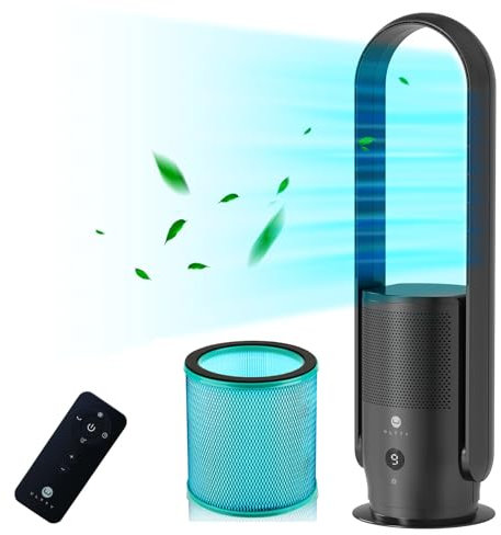 Ultty Rotorloser Ventilator, Turmventilator Leise mit Fernbedienung, Touch, Timer, HEPA Filter, 80 cm 90° Oszillation Bladeless Fan für Schlafzimmer Büro CR022D