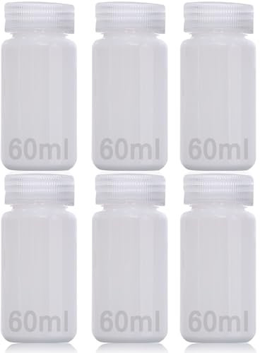 DKBT Lot de 6 bouteilles vides en plastique à col large - 60 ml - Anti-fuite - Translucides - En polyéthylène haute densité - Avec large goulot - Pour échantillons d'eau