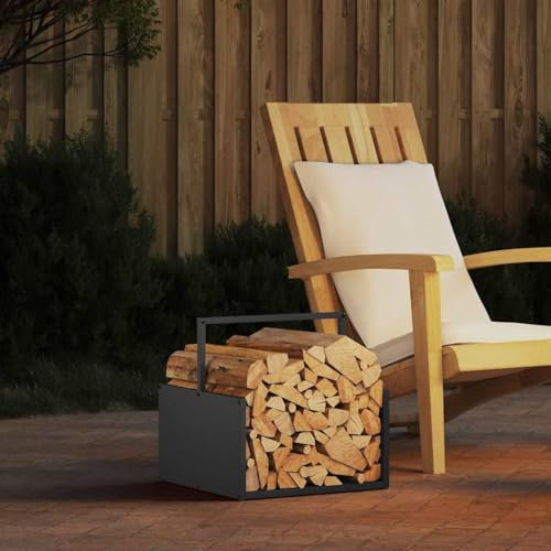 Gecheer Firewood Log Rack Metal Log Store Holder for Outdoor Indoor Metal Fireplace Wood Storage Shelf Black 40x40x40 cm Cold-rolled steel