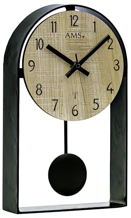 AMS Tischuhr 5189 - Funkpendeltischuhr, Metallgehäuse lackiert, 21x15cm, Wohnzimmeruhr, arabische Ziffern