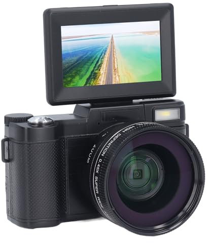 Rankomu Fotocamera digitale 4K, fotocamera Vlogging da 48 MP con rilevamento del viso, anti vibrazione, schermo flip da 3 pollici a 180 gradi, obiettivo macro grandangolare 0,45x, include scheda 32G