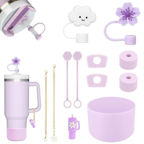Stanley Cup Accessori Set,Set Di Accessori Stanley Cup,Stivale In Siliocne Stanley Cup,Riutilizzabile, Silicone Antipolvere Modelli Carini Adatto Per Accessori Stanley Da (Violet)