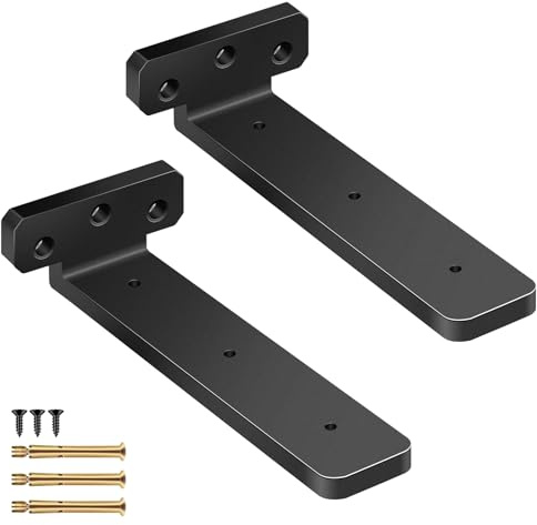 20cm Shelf Bracket Heavy Duty Floating Shelf Brackets Supports, 8 Inch Wall Brackets for Shelves, Black Scaffold Board Shelf Brackets, 2 Pack