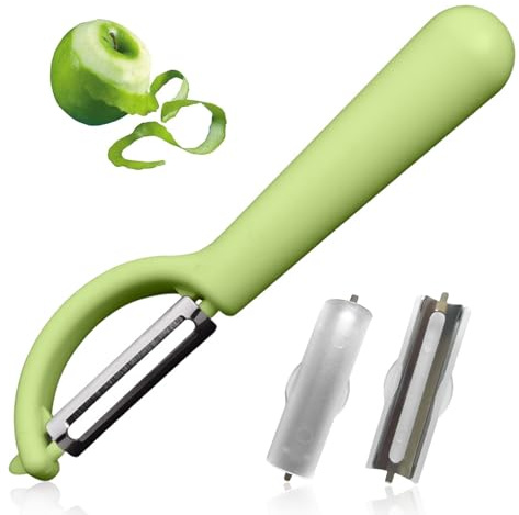 P-Schäler Tupper Set mit 2 Ersatzklingen,Sparschäler für Gemüse&Obst,Ergonomischer Kartoffelschäler gurkenschäler,Müheloses Schälen,Spülmaschinenfest,Kompatibel mit Tupperware Küchengeräten (Grün)