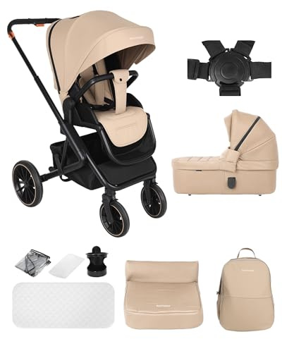 BabyVoyage 2 in 1 Kinderwagen 0-48 Monate, Buggy mit Zwei Umkehrbaren Schiebemodi, Rahmen Aluminiumlegierung, Vollfederung, 5 Punkt Sicherheitsgurt, Zusammenklappbargleiten Kinderwagen Buggy(Braun)