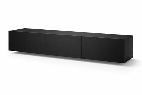 Ibonto TV Lowboard hängend 180 cm – schwebendes TV-Board zur Wandmontage, 3 Türen, modernes Media-Board mit Stauraum fürs Wohnzimmer, schwarz