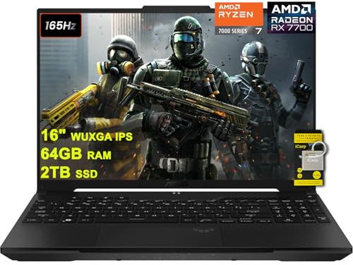 ASUS TUF Gaming A16 Laptop 16 pulgadas WUXGA 165Hz 100% sRGB AMD 8-core Ryzen 7 7735HS 64GB RAM 2TB SSD Radeon RX 7700S 8GB (>RTX4060) retroiluminado USB4 carga rápida AI cancelación de ruido Win11