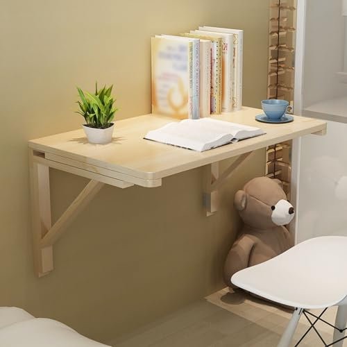 Foldable Writing Desk & Breakfast Bar Table Wall-Mounted Folding Table for Home Office Kitchen Bathroom - Solid Wood Workbench (L90xW30cm / L35xW12in)