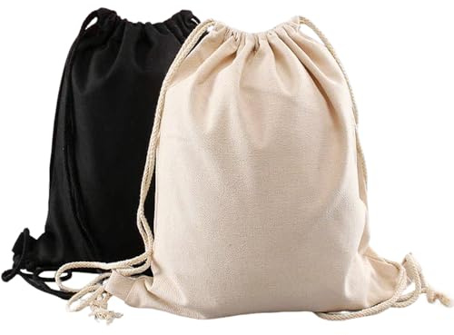 Nievajio 2 Stück Rucksack Stofftasche Bag, Baumwollbeutel, Stoffbeutel mit Kordelzug, geeignet für das tägliche Pendeln, Sport und Fitness