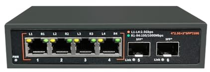 Switch di Rete, Switch Di Rete Ethernet 2.5G Hub LAN Non Gestito 8 * 2.5G+1 * 10G SFP+ Porte Uplink Fanless For Router Wireless AP VDI,Affidabile(4 Ports)