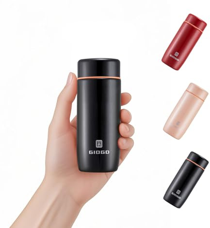 Small Water Bottle 200ml/6.8oz Small Flask for Hot Drink Metal Water Bottle Insulated Stainless Steel Water Bottles Flask(Black)