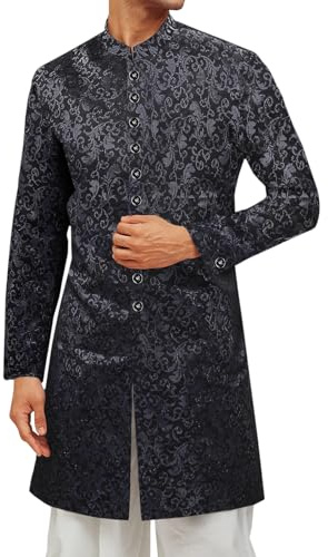 Runcati Mens Kurta Sherwani Coats Kaftan Indian Ethnic Royal Suits Mandarin Collar Wedding Festive Party Blazer